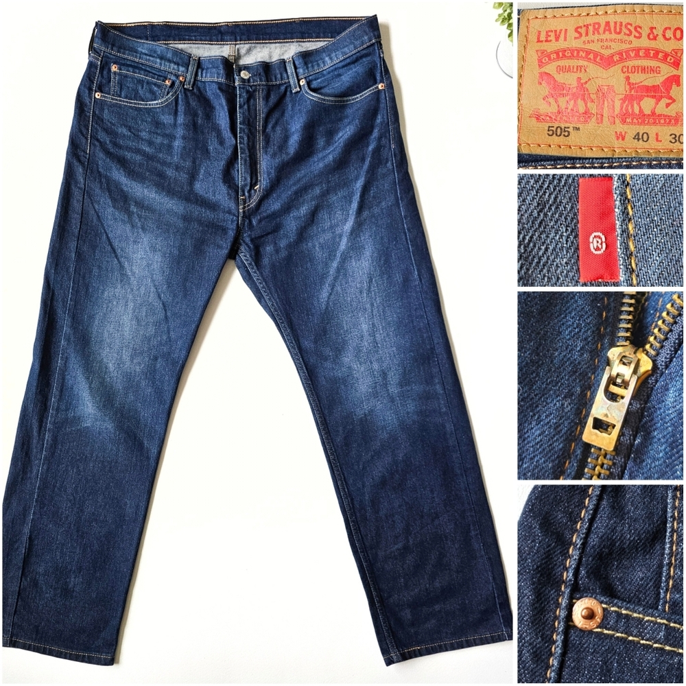 ✨ Levi’s 505 Regular Fit Jeans Men’s W40 L30 Big "R" Tag Dark Wash Denim